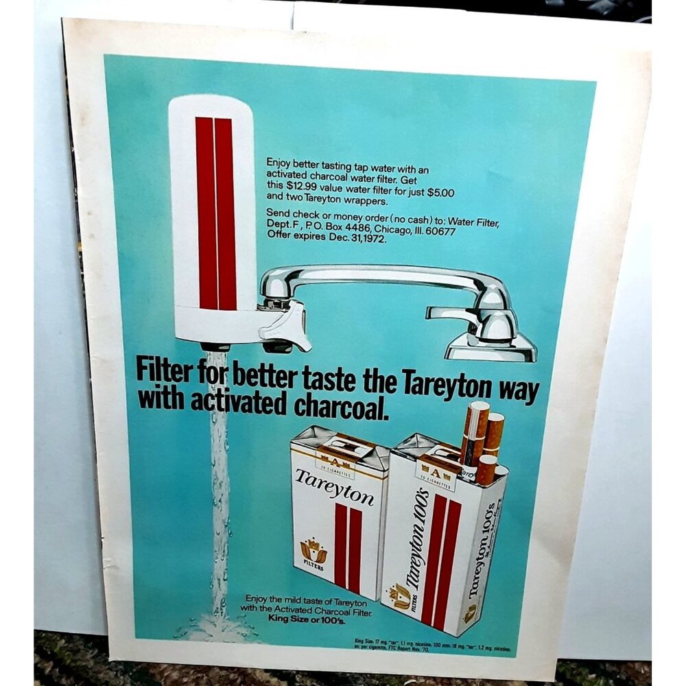 1971 Tareyton and Tareyton 100s Cigarettes Filter Faucet Original Print Ad
